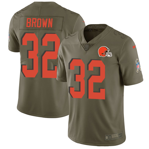 Nike Browns #32 Jim Brown Olive Men's Stitched NFL Limited Salute To Service Jersey